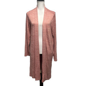 Lands' End Duster Long Cardigan Jacket size Medium 10-12 Coral Pink Rose Pockets